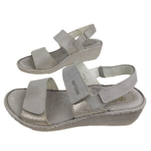 Florance Wedge Sandals Women's 40 Gray Gold Leather Comfort Metallic Slingback